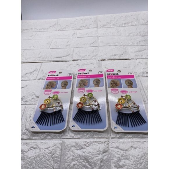 3-Pack Scunci Bendini Hair Clip Medium with Flowers Yellow Pink & Green 39093-A - Picture 5 of 6
